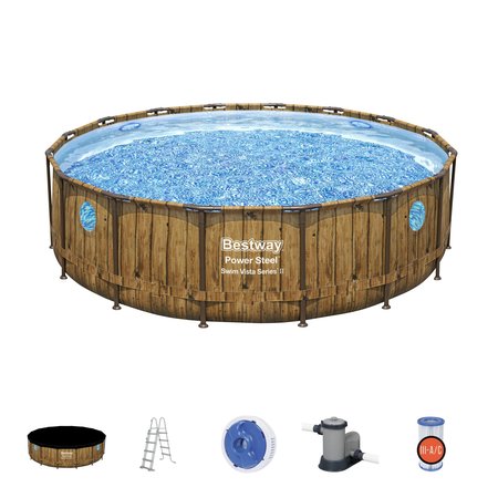 Bestway zwembad power steel set rond rotan swim vista - afbeelding 1