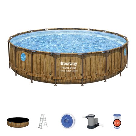 Bestway zwembad power steel set rond rotan swim vista - afbeelding 1