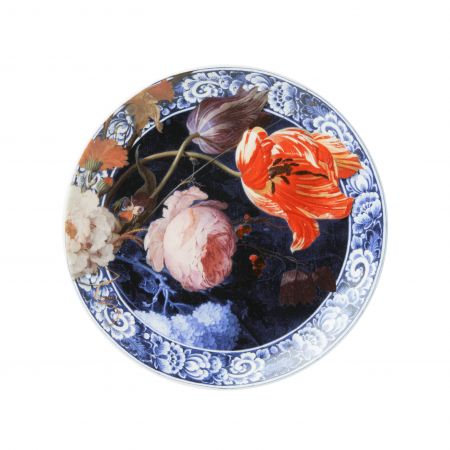 Heinen Delfts Blauw wandbord bloemen middel - afbeelding 1