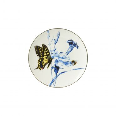 Heinen Delfts Blauw wandbord vlinder bloem klein - afbeelding 1