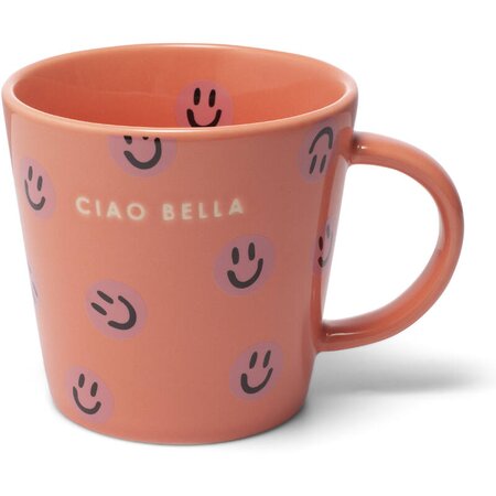 Vondels theekop Ciao Bella smileys koraal