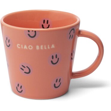 Vondels theekop Ciao Bella smileys koraal