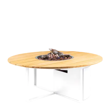 Cosiloft 120 vuurtafel rond white/teak