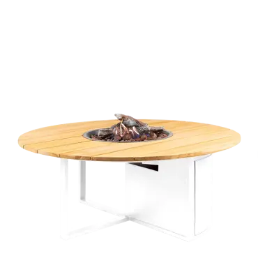 Cosiloft 120 vuurtafel rond white/teak