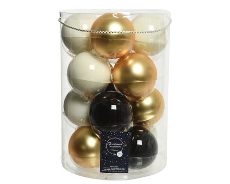 Decoris kerstballen gemixt glas Ø8 cm zwart/goud/wit