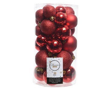 Decoris kerstballen gemixt kunststof Ø6 cm kerstrood
