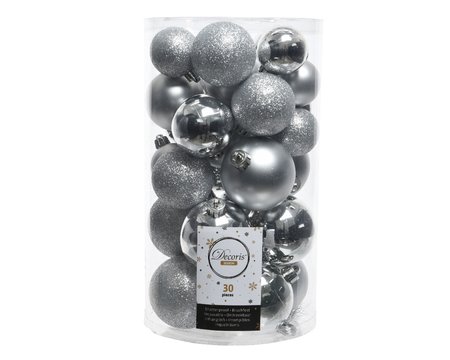 Decoris kerstballen gemixt kunststof Ø6 cm zilver