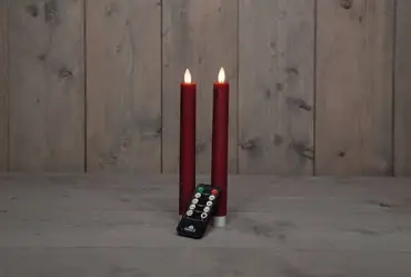 LED dinerkaarsen oplaadbaar bordeaux set van 2 - 23 cm - afbeelding 2