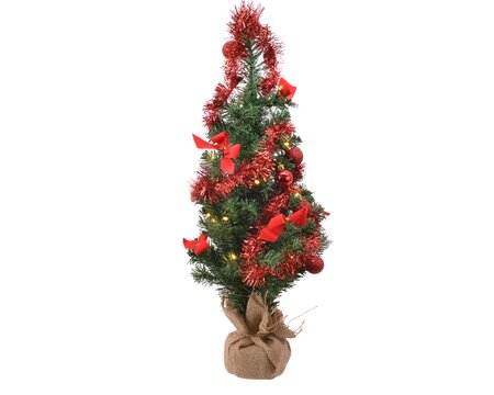 Everlands mini kunstkerstboom met versiering en verlichting - rood - afbeelding 1