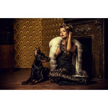 Glasschilderij dame hond