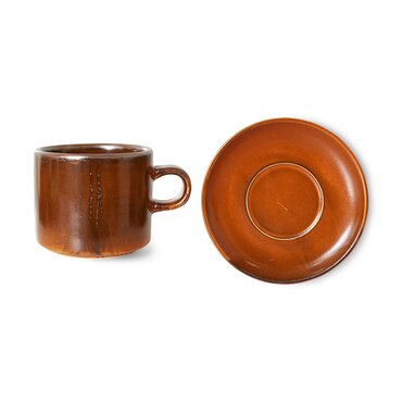 HKliving Chef ceramics: cup and saucer burned orange - afbeelding 2