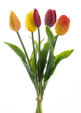 Zijden tulpenbosje 5 stuks - rood/oranje/geel