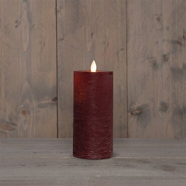 LED kaars oplaadbaar bordeaux - Ø7,5x15 cm - afbeelding 2