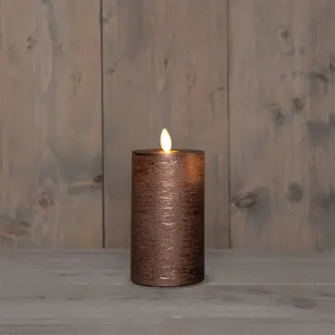 LED kaars oplaadbaar brons - Ø7,5x15 cm - afbeelding 2
