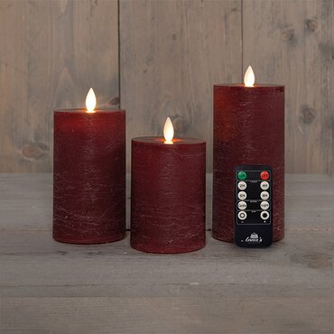 LED kaars oplaadbaar bordeaux set van 3 - Ø7,5 cm - afbeelding 2