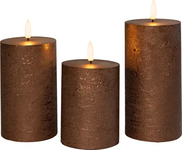 LED kaars oplaadbaar brons set van 3 - Ø7,5 cm - afbeelding 1