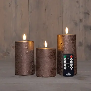 LED kaars oplaadbaar brons set van 3 - Ø7,5 cm - afbeelding 2