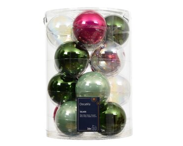 Decoris kerstballen glas Ø8 cm roze/groen/transparant