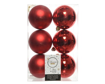 Decoris kerstballen kunststof Ø8 cm kerstrood