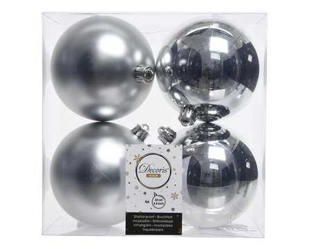 Decoris kerstballen kunststof Ø10 cm zilver - afbeelding 1