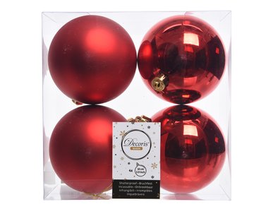Decoris kerstballen kunststof Ø10 cm kerstrood - afbeelding 2