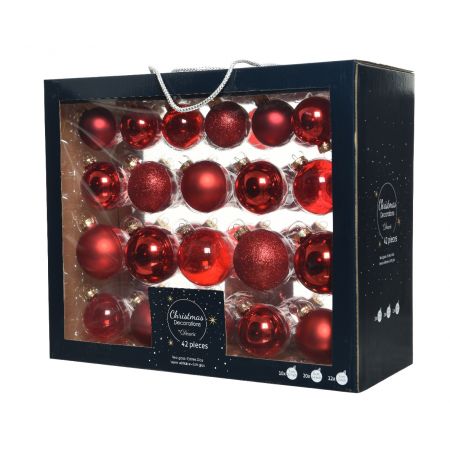 Kerstballen in bewaarbox kerstrood