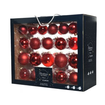 Kerstballen in bewaarbox kerstrood