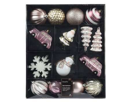 Decoris kerstballen mixdoos roze/wit/goud
