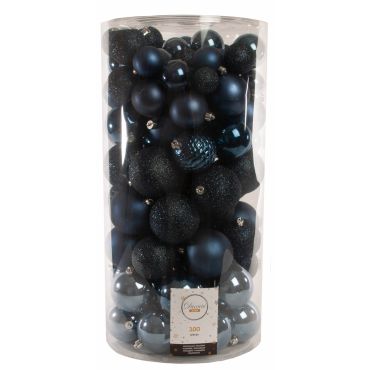 Kunststof kerstballen gemixt donkerblauw