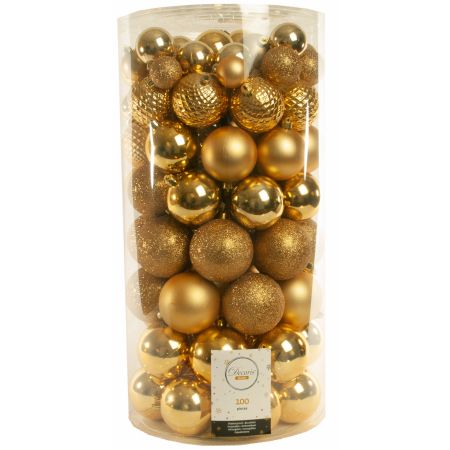 Kunststof kerstballen gemixt licht goud