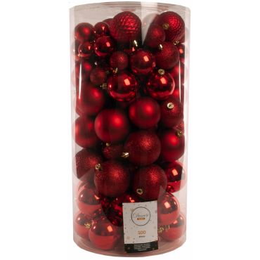 Kunststof kerstballen gemixt rood