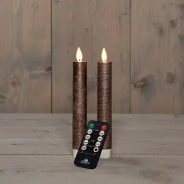 LED dinerkaarsen oplaadbaar brons set van 2 - 18 cm - afbeelding 2