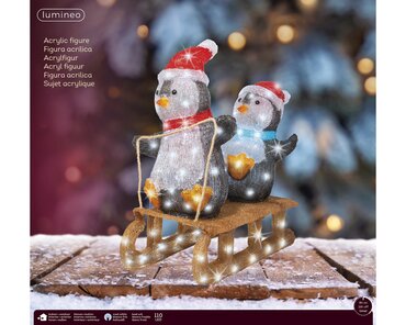 LED figuur pinguins op slee acryl - afbeelding 3