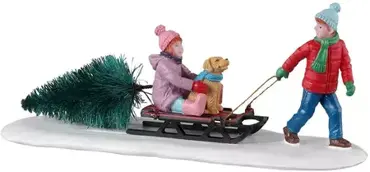 Lemax kerstdorp figuur 'Bringing homge our tree'