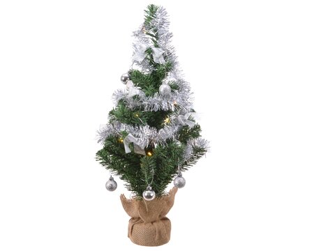 Everlands mini kunstkerstboom met versiering en verlichting - zilver - afbeelding 1