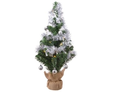 Everlands mini kunstkerstboom met versiering en verlichting - zilver - afbeelding 1