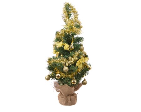 Everlands mini kunstkerstboom met versiering en verlichting - goud - afbeelding 1