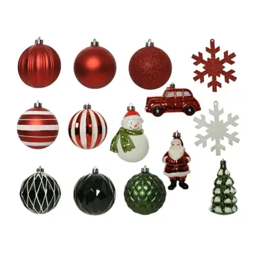 Decoris kerstballen mixdoos rood/groen/wit - afbeelding 2