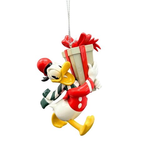 Disney kerstornament Donald Duck met een cadeautje