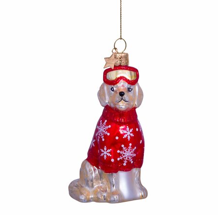 Vondels kersthanger golden retriever met rode ski-outfit - afbeelding 1