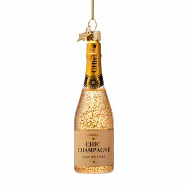 Vondels kersthanger champagnefles met glitters "chic champagne" - afbeelding 1