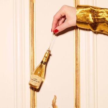 Vondels kersthanger champagnefles met glitters "chic champagne" - afbeelding 3