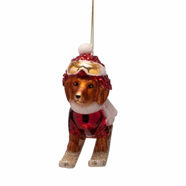 Vondels kersthanger hond op ski's - afbeelding 1