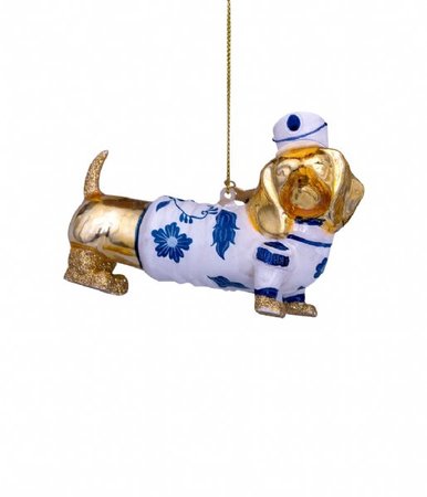 Vondels kersthanger Delfts blauw teckel