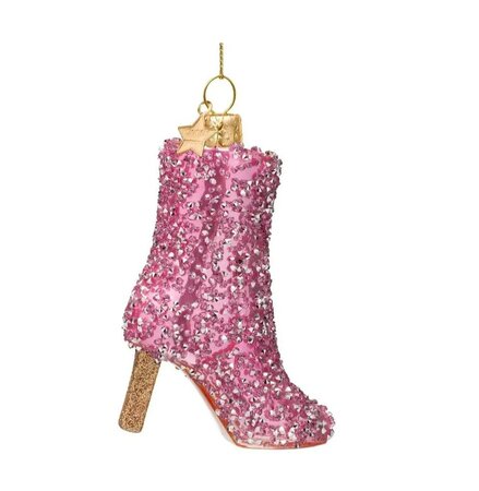 Vondels kersthanger roze glitter laars