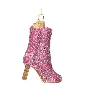 Vondels kersthanger roze glitter laars