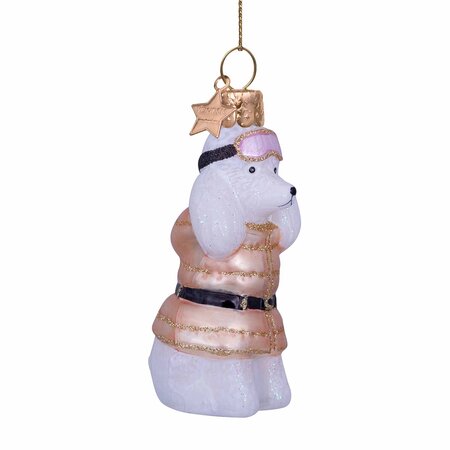 Vondels kersthanger poedel met beige ski-outfit - afbeelding 1