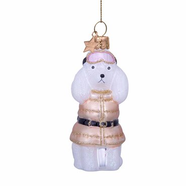 Vondels kersthanger poedel met beige ski-outfit - afbeelding 2