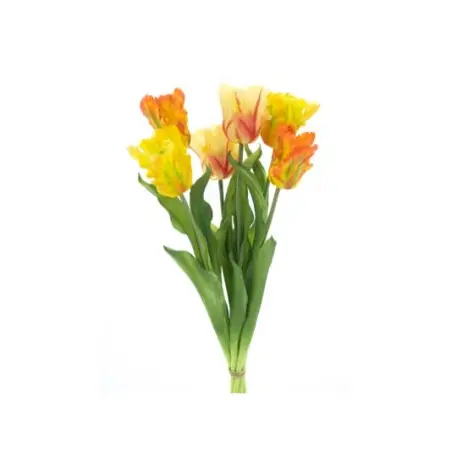 Zijden papegaaitulpen 6 stuks - geel/oranje