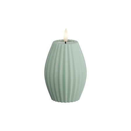 LED kaars gestreept saliegroen 7,5x10 cm